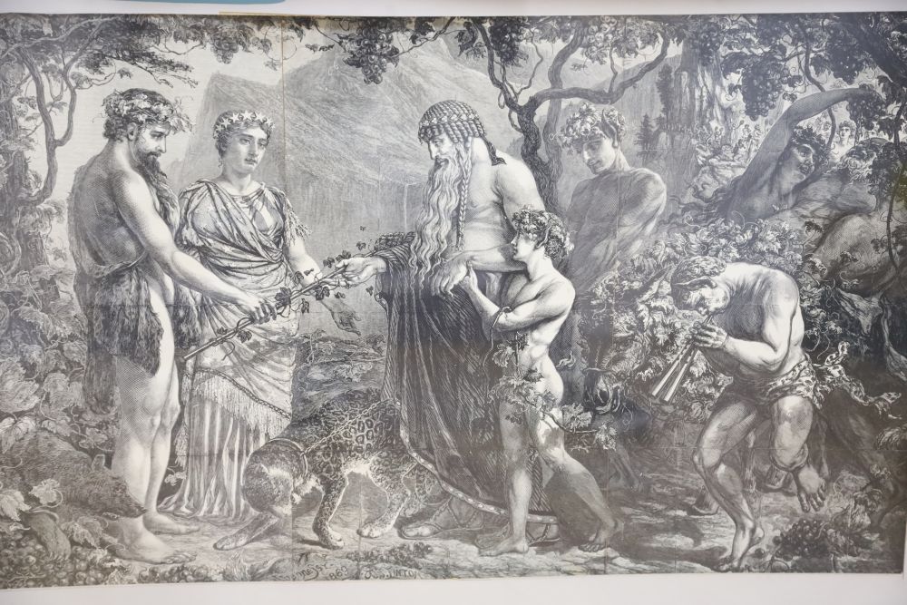 After Piranesi, engraving, Trofei De Daci, Angel with trophies, overall 59 x 84cm, and a Victorian steel engraving, Hennessy after St